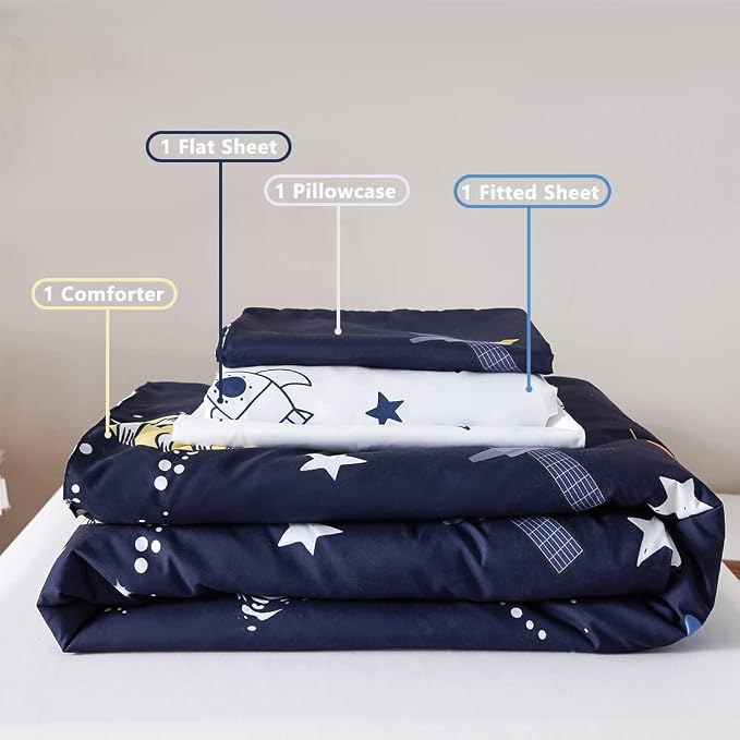 PERFEMET Twin Comforter Set 4 Piece Kids Space Rockets Comforter Bed in A Bag - Image 7