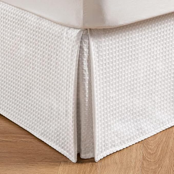 MIYE Pleated Waffle Weave Bed Skirt, Tailored Dust Ruffle 16 Inch Drop Easy Fit - Image 3