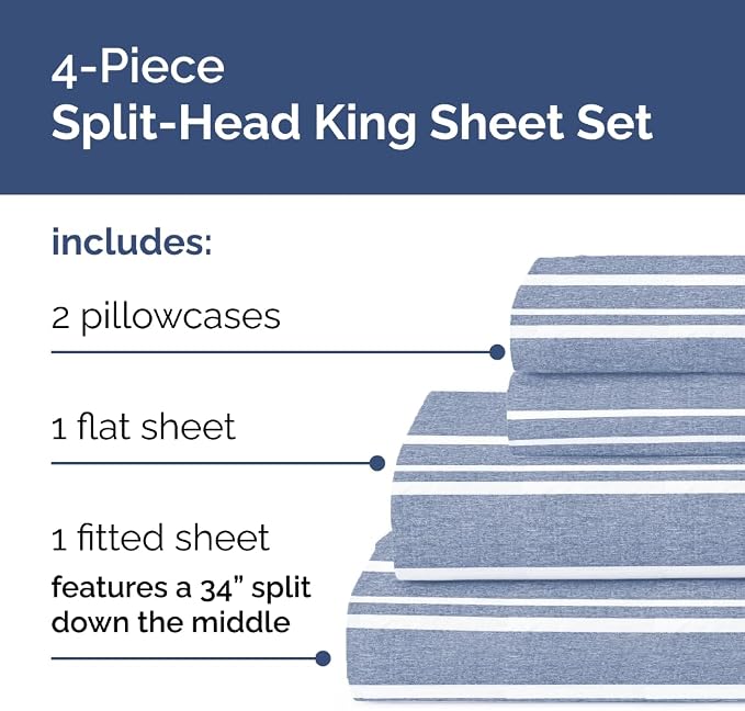 Split Head King Sheet Set – 4 Piece Flex Split Top King Sheets - Image 2