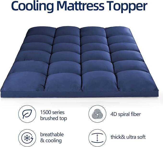Mattress Topper Queen for Back Pain, Extra Thick Mattress Pad Cover, Plush - Image 2