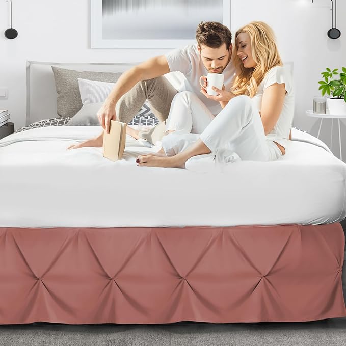 Nestl Pink Clay Bed Skirt Full Size, Pinch Pleat Full Bed Skirt, Hotel Quality - Image 6