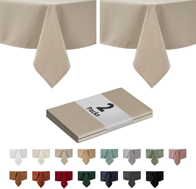 maxmill 2 Pack Rectangle 52 x 70 Inch Natural Slubby Textured Tablecloth by maxmill