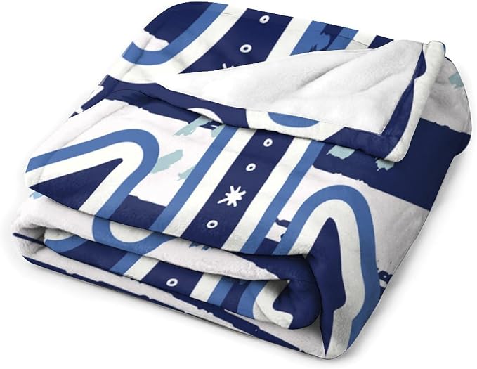 Nautical Anchor Blanket Modern Cartoon Anchor Ocean Adventure Blue White Soft - Image 2