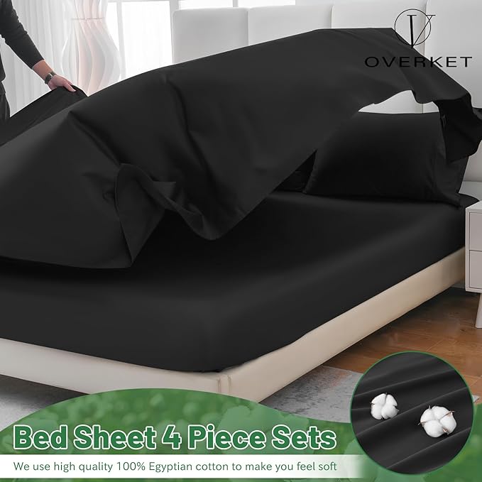100% Egyptian Cotton Sheets Cal King Sheet Set 4PCS 1000 Thread Count Sateen - Image 3