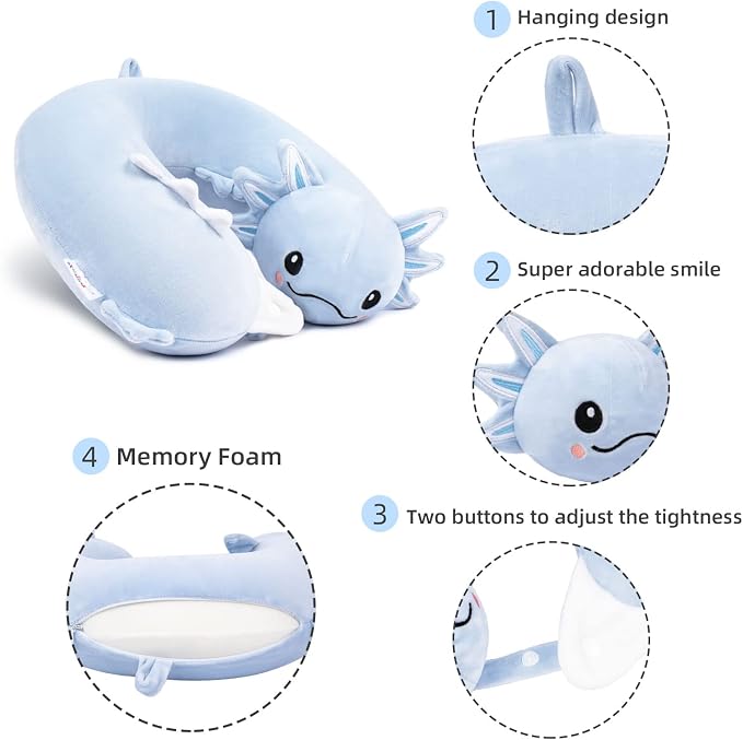 Niuniu Daddy Blue Axolotl Kids Travel Pillow Road Trip Essentials - Image 6