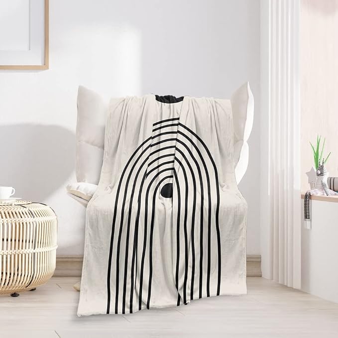 Boho Mid Century Blankets Orange Beige Throws Abstract Modern Aesthetic Bedding by Reateforin