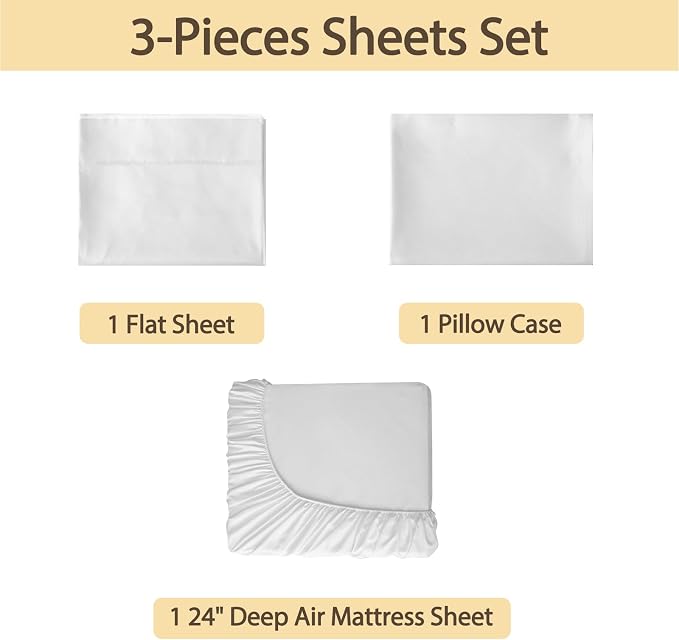 Air Mattress Sheet Set Twin Size, 3 Piece Deep Pocket Bed Sheet Set - Image 2