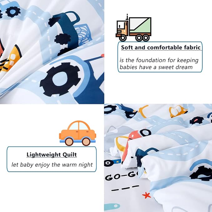 PERFEMET Car Toddler Bedding Kids 4 Pieces Bed in A Bag - Image 6