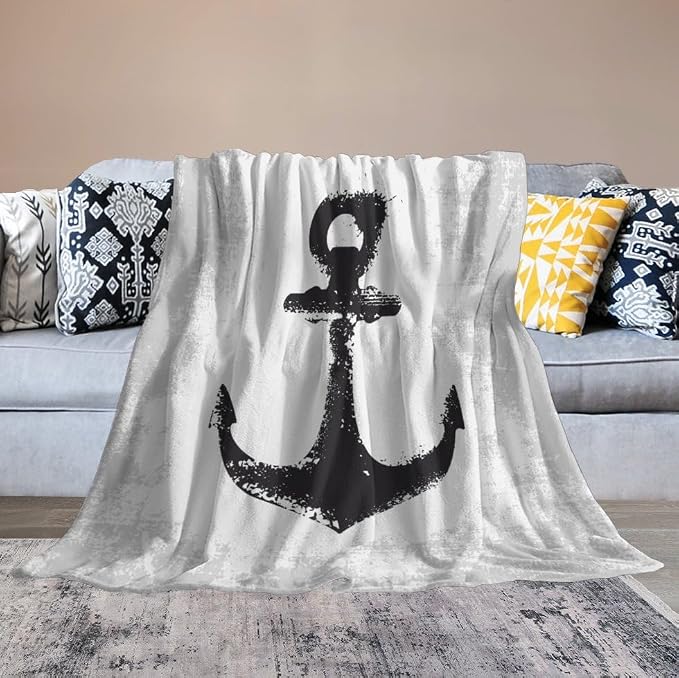 Nautical Anchor Blanket Modern Abstract Light Grey Black Anchor Art Print Soft - Image 4