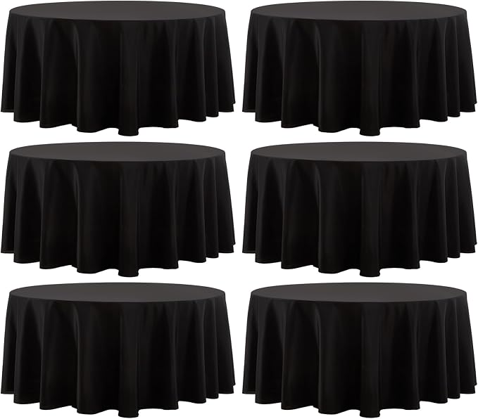 Round Tablecloth 6 Pack 90 Inch Black Tablecloths Washable Decorative Linen by AOCOZHomeLifeMuseum