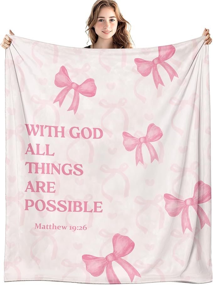 Coquette Pink Bow Christian Blanket, by Unknown