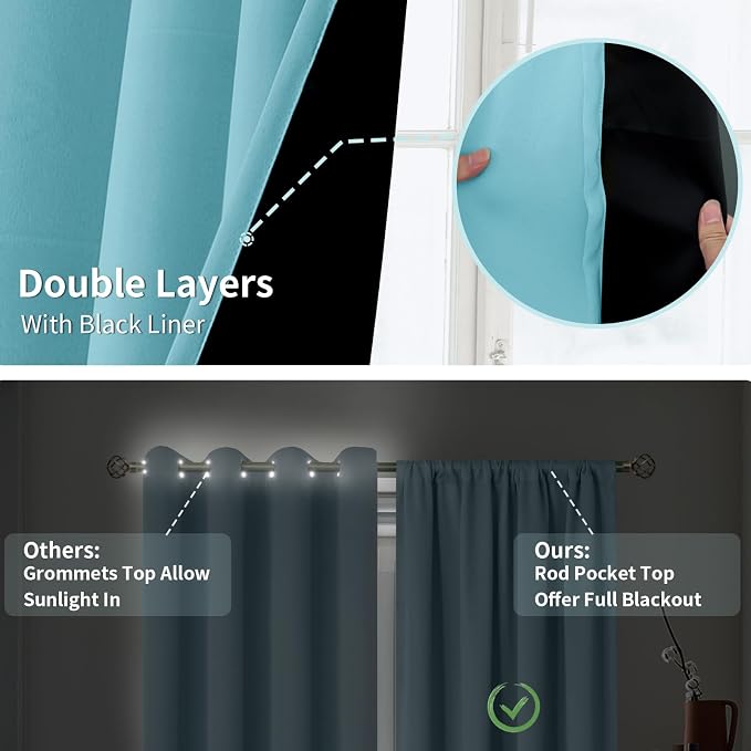 BGment 100% Blackout Curtains for Bedroom 63 Inch Length, Full Room Darkening - Image 6