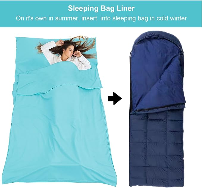 Sleeping Bag Liner, Travel Sheet & Adult Sleep Sack, Camping Sheets Travel - Image 2