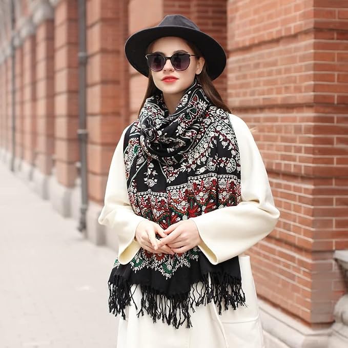 DANA XU 100% Merino Wool Extra Large Pashmina Blanket Travel Scarf Cashmere Wrap - Image 7