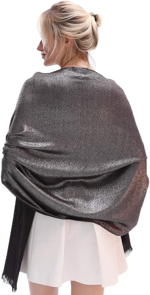 LMVERNA Women's Sparkling Metallic Soft Pashmina Shawls and Wraps Scarf in - Image 2