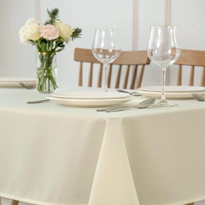 maxmill 2 Pack 60 x 84 Inch Ivory Faux Linen Textured Rectangle Tablecloth - Image 3