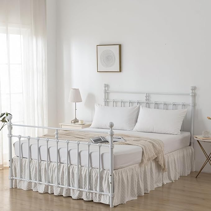 Tufted Dot Bed Skirt King Size Ruffled Bed Skirt - Image 5