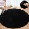 Black Round Rugs 8ft Machine Washable Rabbit Fur Area Rug Large Circle Rugs by ORINOVA