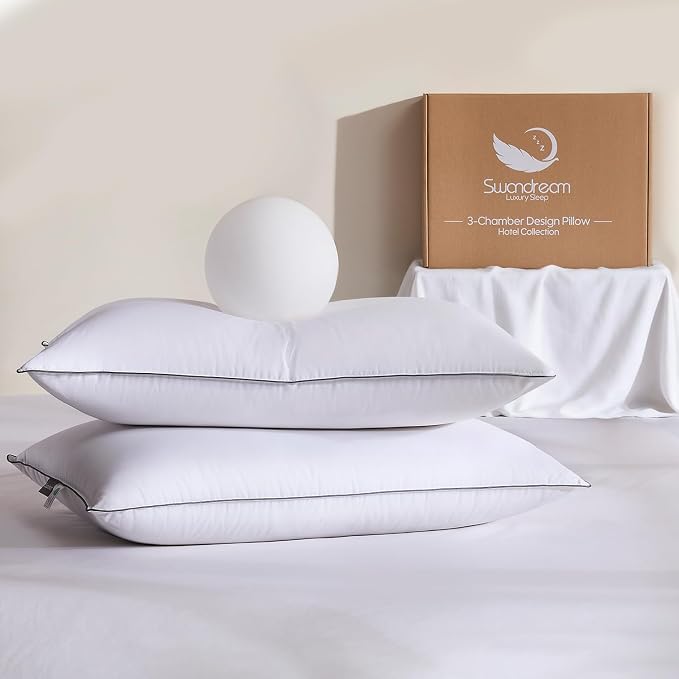 Goose Feather Down Fiber King Pillows 2 Pack, Luxury 3-Chamber Pillows - Image 8