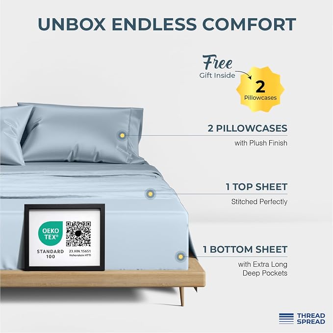 THREAD SPREAD 100% Egyptian Cotton Sheets Queen Size - Image 3