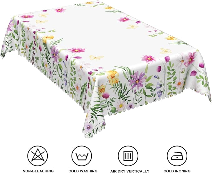 60x120inches Floral Rectangle Tablecloth Pink Wild Flowers Butterfly Botanical - Image 6
