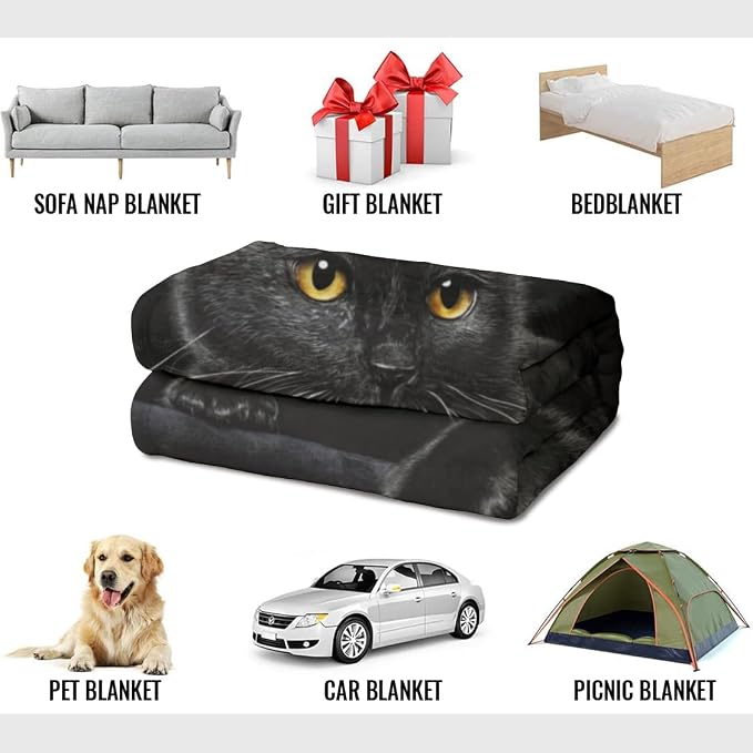 HommomH Black Cat Blanket for Women Girls, Cat Lover Gifts, Soft Fleece Throw - Image 5