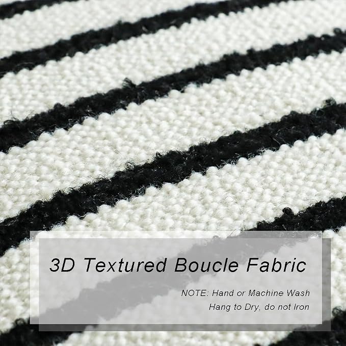 Jonhier White Striped Lumbar Boho Throw Pillow Cover, Modern Boucle Textured - Image 9