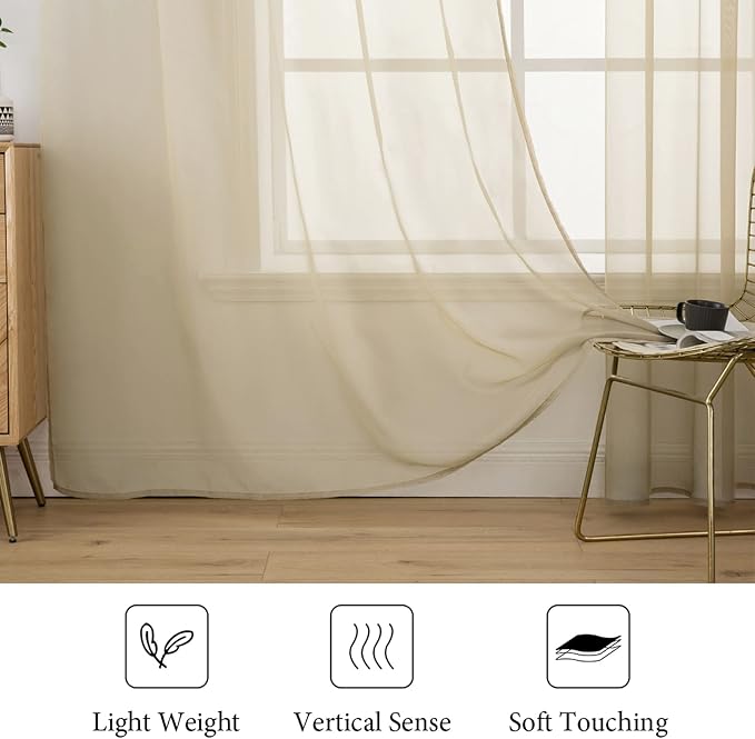 MIULEE 2 Panels Solid Color Sheer Window Curtains Elegant Window Voile - Image 4