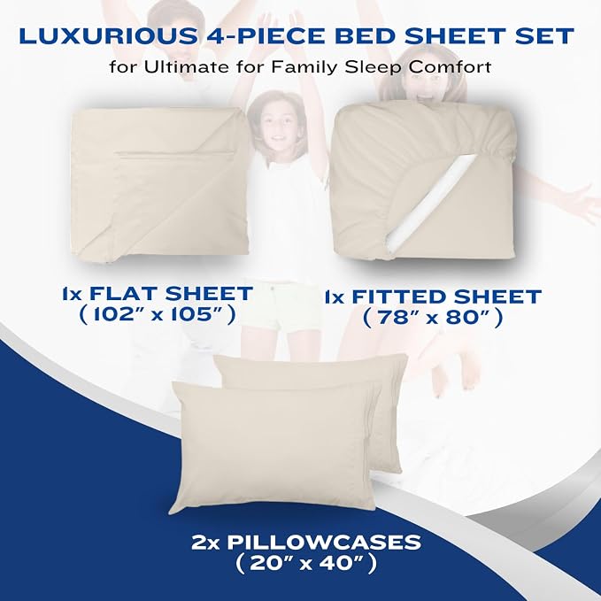 DREAMCARE Queen Sheet Set – 4 pcs Cooling Sheets – up to 21” Extra Deep Pocket - Image 6