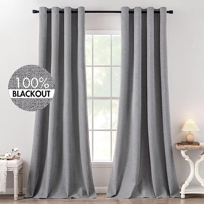 MIULEE Linen Texture Curtains for Bedroom Solid 100% Blackout Thermal Insulated by MIULEE