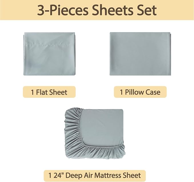 Air Mattress Sheet Set Twin Size, 3 Piece Deep Pocket Bed Sheet Set - Image 2