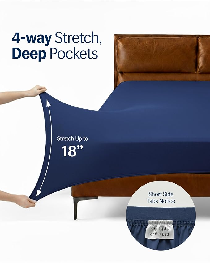 REST® Evercool®+ Cooling Sheet Set, Queen Size, Midnight Blue, Breathable Bed - Image 7