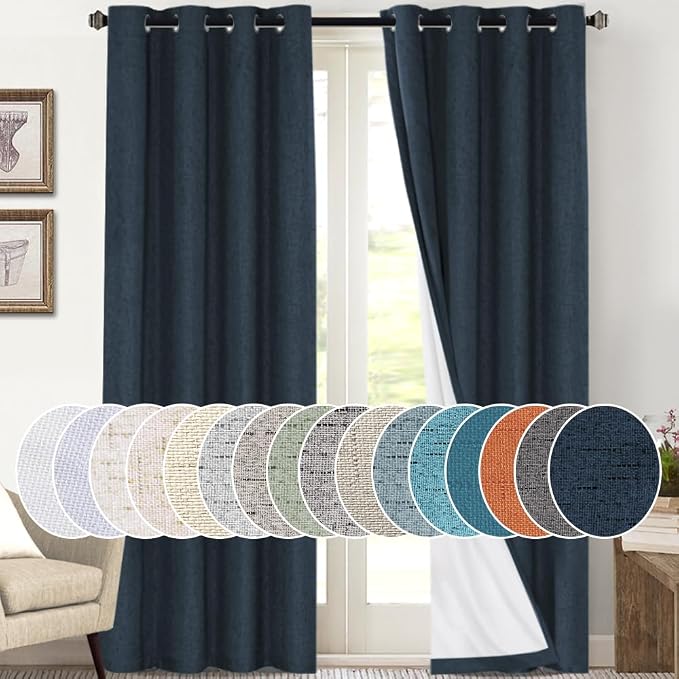 PrinceDeco Linen Blackout Curtains 108 Inches Long Thermal Insulated Textured by PrinceDeco