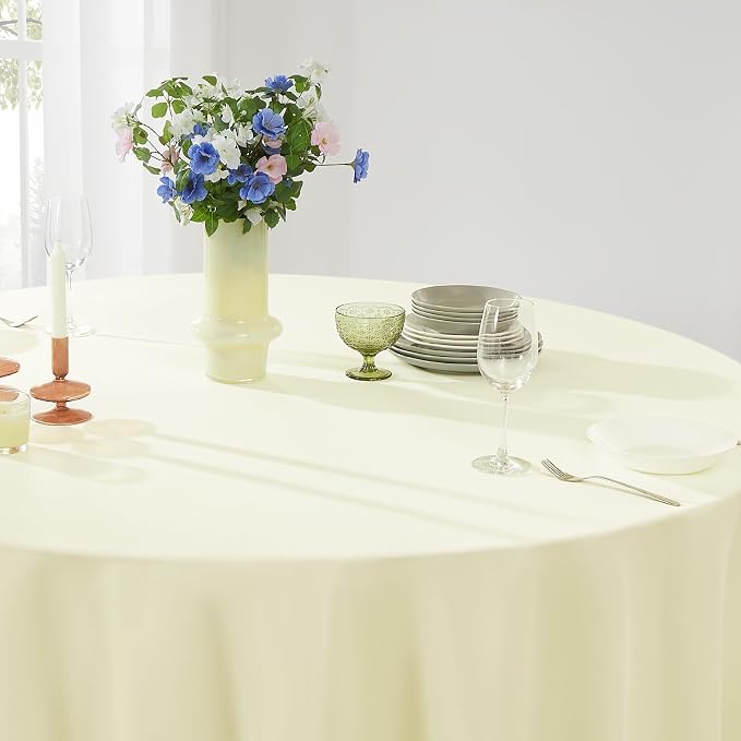Round Tablecloths 2 Pack 120 Inch Ivory Tablecloth Linen Polyester Table - Image 8
