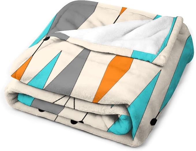 Mid Century Flannel Throw Blankets, Mid Century Modern Geometric Atomic Shapes - Image 3
