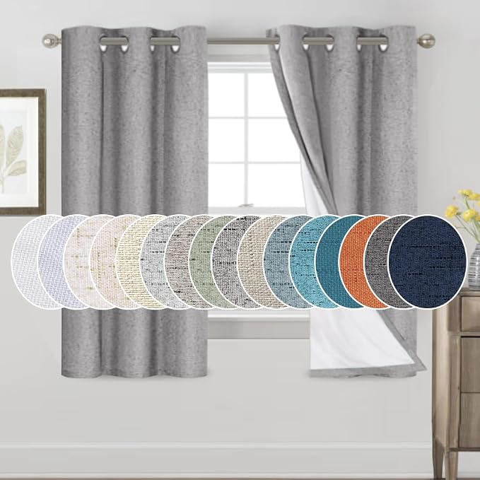 PrinceDeco 100% Blackout Curtains 64 inch Long 2 Panels, Light Grey by PrinceDeco