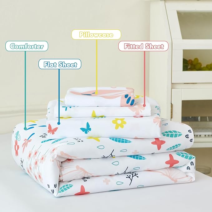 PERFEMET 5 Pieces Girls Bed in A Bag Full Size Reversible Pink Flowers - Image 6