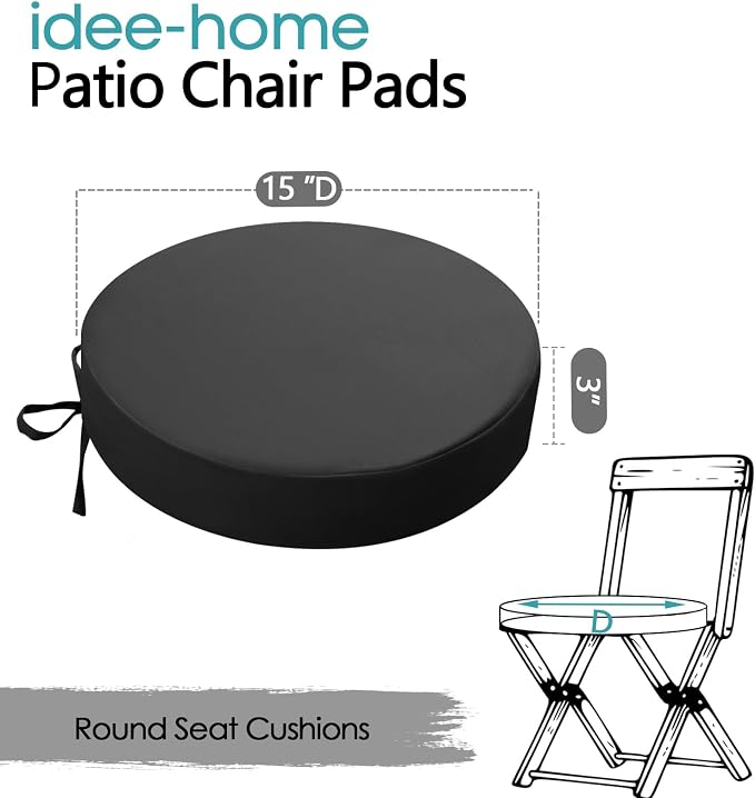 idee-home Outdoor Bistro Chair Cushions, 15”x15”x 3” Thick Outdoor Round Seat - Image 7