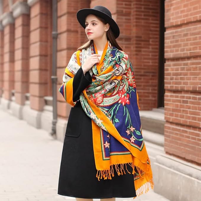 DANA XU 100% Merino Wool Extra Large Pashmina Blanket Travel Scarf Cashmere Wrap - Image 9
