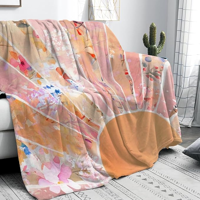 Orange Boho Sun Throw Blanket 60Wx80H Inch Bohemian Minimalist Art Boys Girls - Image 2