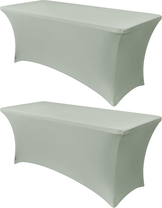 Obstal 2PC Sage Green Tablecloth - 6ft Rectangle Spandex Table Cover by Obstal