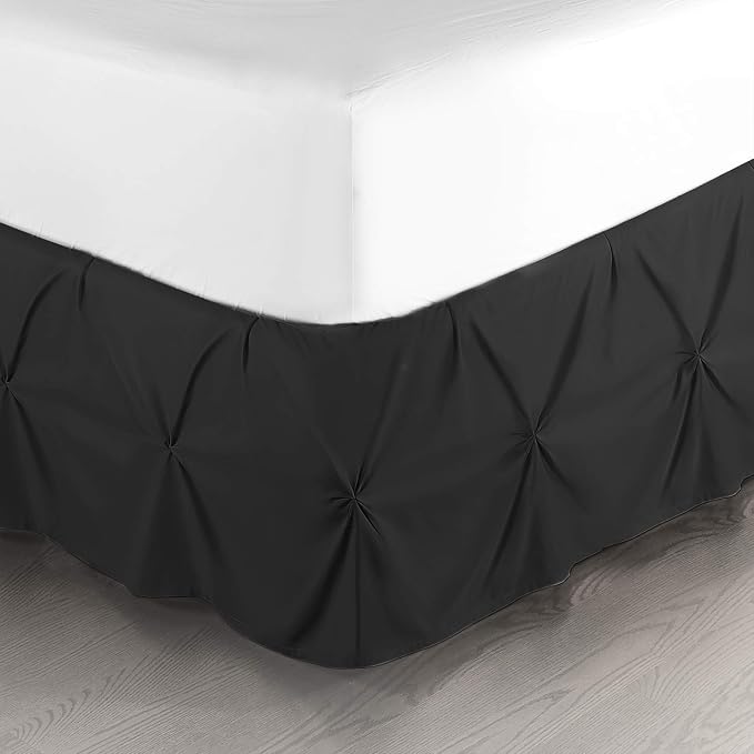 Nestl Black Bed Skirt Queen Size, Pinch Pleat Queen Bed Skirt, Hotel Quality by Nestl