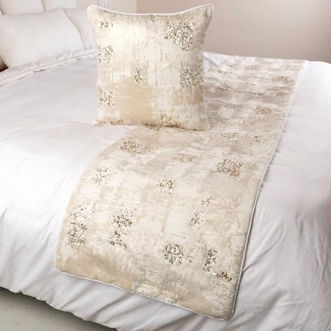 The HomeCentric Ivory Bed Runner, Queen Size 74"x18" Decorative Bed Runner - Image 4