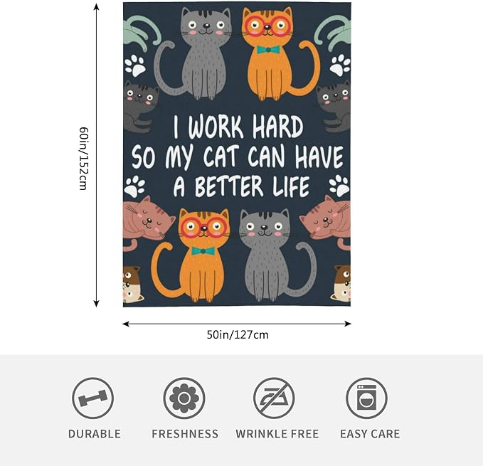 HGOD DESIGNS Cats Throw Blanket Funny Cat Blanket Animals Pet Pattern s Flannel - Image 2