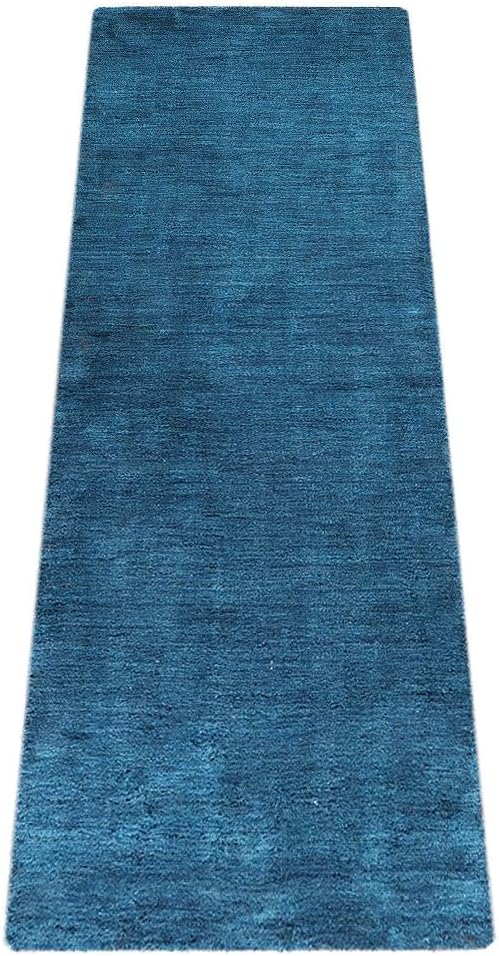 Rugsotic Carpets Hand Knotted Gabbeh Wool 2'6''x10' Runner Rug Solid Blue L00111 - Image 3