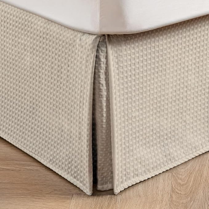 MIYE Pleated Waffle Weave Bed Skirt, Tailored Dust Ruffle 14 Inch Drop Easy Fit by MIYE