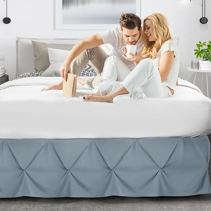 Nestl Stone Blue Bed Skirt Twin Size, Pinch Pleat Twin Bed Skirt, Hotel Quality - Image 6