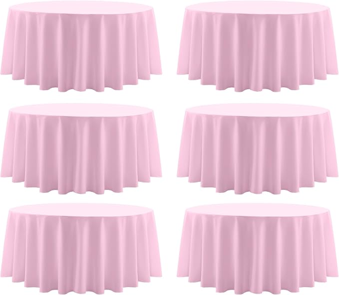 Round Tablecloth 132 Inch 6 Pack Pink Tablecloths Washable Decorative Linen by AOCOZHomeLifeMuseum