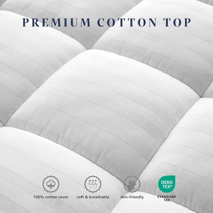 Ultra Soft Cotton Pillow Top Thick Mattress Topper Queen Size - Image 4