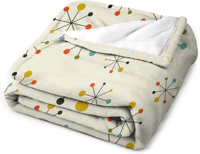 Mid Century Throw Blanket, Retro Abstract Geometric Pattern Boho 1950s 1960s - Image 3